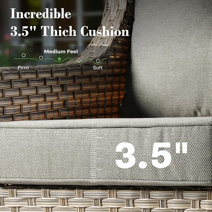 ovios 4 Piece Outdoor Patio Furniture with 3 Seat Sofa,Rattan Wicker Coversation Set with High Back,Sectional Single Sofa with Ottoman for Outside Porch Balcony Backyard Pool, Dark Grey