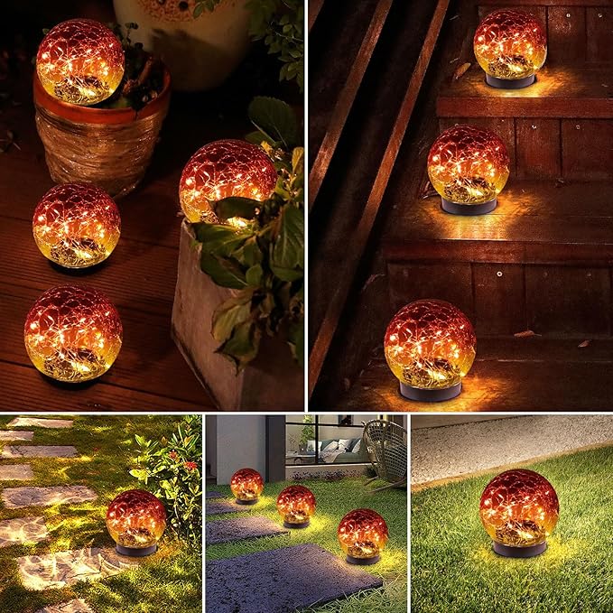 Solar Globe Lights Outdoor Waterproof-Solar Balls-Solar Garden Lights Orbs | Solar Globe Lights for Outside 6 Pack Cracked Glass Ball for Lawn Patio Yard Backyard Decorations