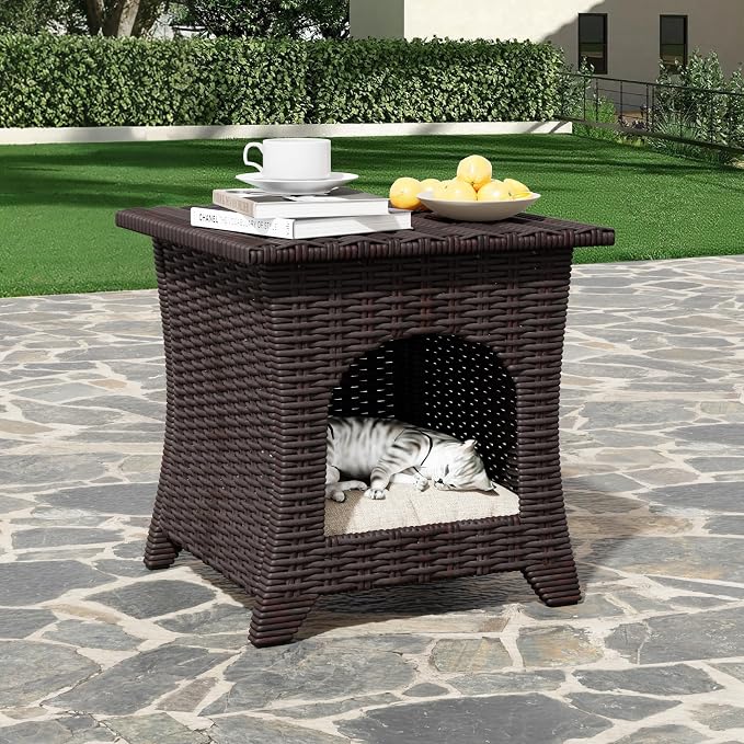 Outdoor Swivel Rocker Chairs, 3 Pieces Wicker Swivel Patio Chair with Rattan Side Table, Patio Furniture Set for Outside Porch Deck