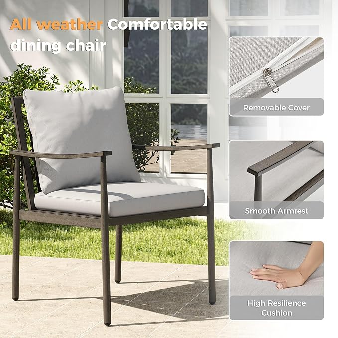 HAPPATIO 9-Piece Aluminum Patio Dining Set,Aluminum Outdoor Dining Set with Cushions,8 Dining Chairs with Expandable Table with Umbrella Hole for Lawn, Garden, Backyard