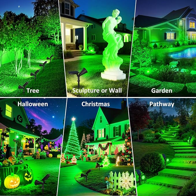 T-SUNUS Green Solar Landscape Spotlights 4 Pack, Solar Spot Lights Outdoor Waterproof, 4 LED Solar Spotlight with Auto On/Off, Adjustable Angle, 2 Lighting Modes for Yard Garden Tree Patio Pathway