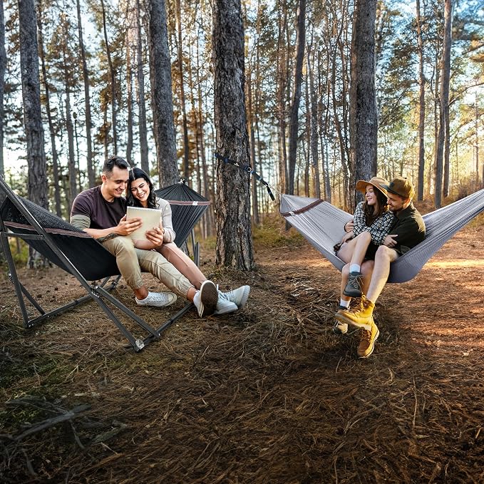 Tranquillo Combo x2 Hammocks with Stand for Outside & Tree Straps, Heavy Duty Hammock with Stand 600lbs for Indoor Outdoor Patio Backyard, x2 Hammocks for 2 Person (Combo - Black, Medium)