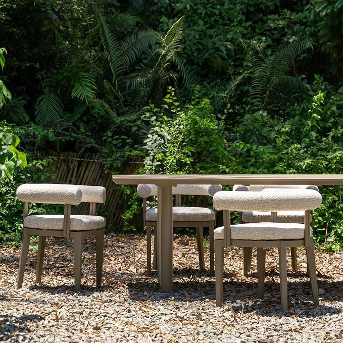 PURPLE LEAF 5 Pieces Italian Patio Dining Set with Cushion, Seamless Table | Wraparound Backrests, Textured Olefin Fabric, Cushioned Armrest, Aluminum, Hand-Braided Rope Table Base, Earth-Tone Palette