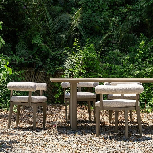 PURPLE LEAF 5 Pieces Italian Patio Dining Set with Cushion, Seamless Table | Wraparound Backrests, Textured Olefin Fabric, Cushioned Armrest, Aluminum, Hand-Braided Rope Table Base, Earth-Tone Palette