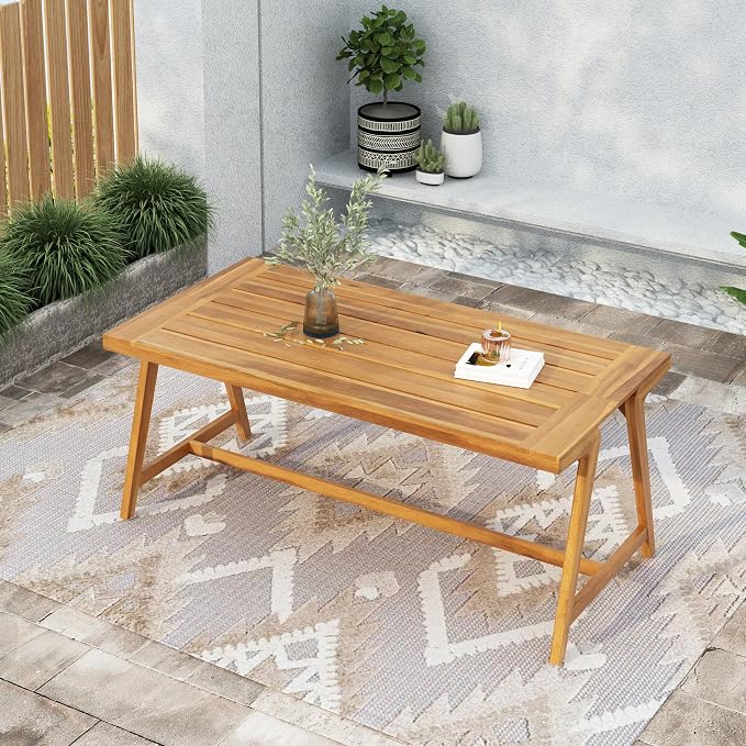 70.75'' Outdoor Patio Dining Table & 2 Bench for 4, Acacia Wood Farmhouse Dining Table Set Outdoor & Indoor Furniture for Patio Porch Garden, 3-Pcs, Teak