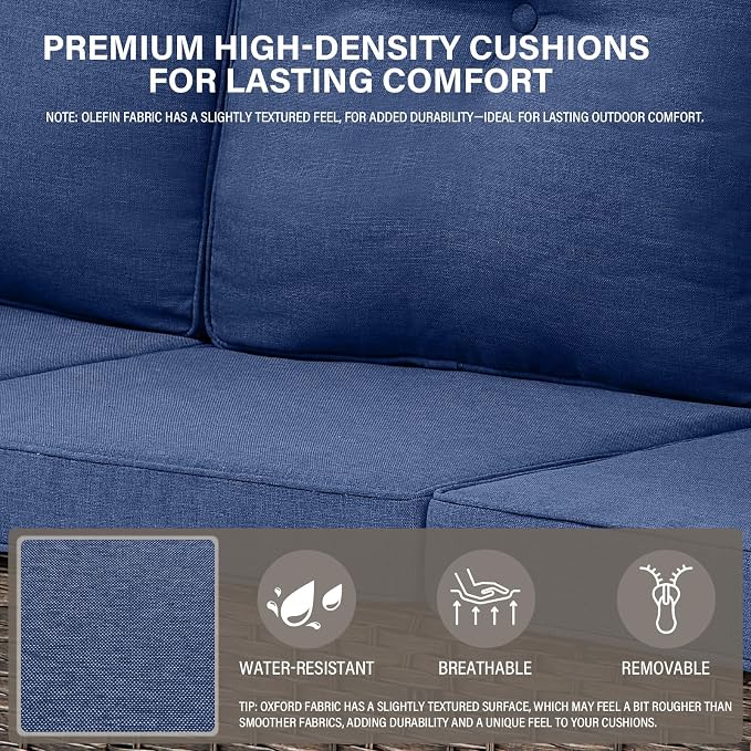 Belord 6-Seater Outdoor Sectional Sofa L Shaped Couch Patio Conversation Furniture Set, PE Wicker Patio Sectional Sofa with Removable Blue Cushion for Deck Sunroom Backyard