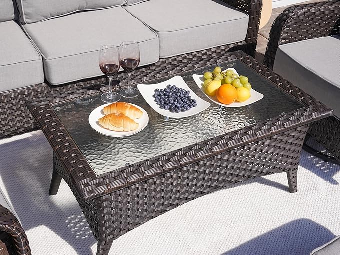 Sundale Outdoor Wicker Coffee Table, All Weather Rattan Patio Coffee Table with 39.57" x 22.83" Tempered Glass Top, Rectangular Tables for Patio, Backyard, Deck, Garden
