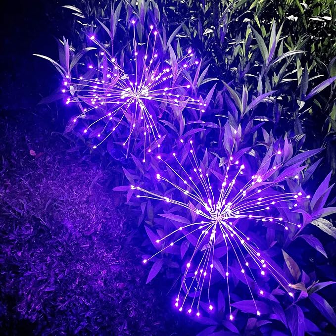 Solar Firework Lights, 2 Pack 120 LEDs 2 Lighting Modes Solar Garden Lights Outdoor Waterproof for Yard Patio Walkway Pathway Party Wedding Christmas Decorative - Purple