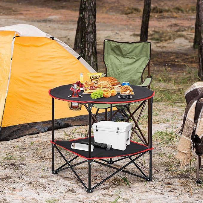 ZenStyle Indoor Outdoor Pop Up Portable Folding Picnic Table Camping Beach Table with Cupholders & Storage Bag