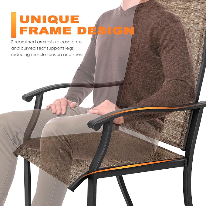 NUU GARDEN 7 Pieces Patio Dining Set, All-Weather Outdoor Furniture with 6 Textilene Dining Chairs and 61" Rectangle Metal Dining Table with Umbrella Hole for Patio Deck Garden, Black and Brown
