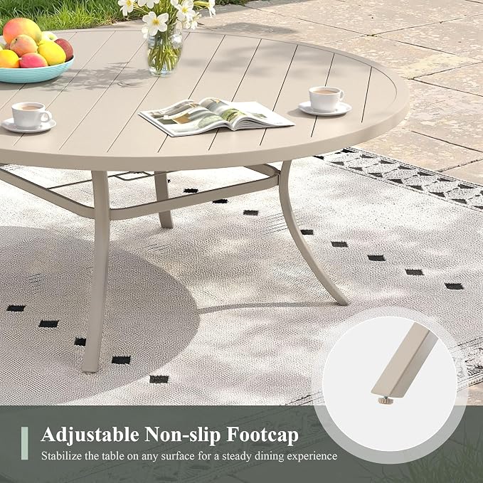 Outdoor Dining Set for 8, 60" Outdoor Dining Table with Umbrella Hole and Padded Textilene Patio Swivel Chairs, 9 Pieces Patio Table and Chairs Set for Garden Backyard, Sandshell