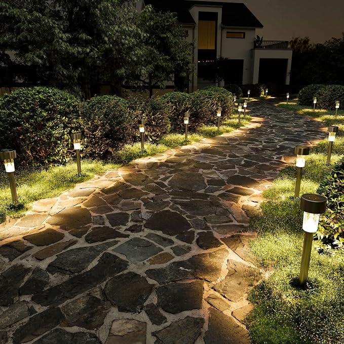 SOLPEX 16 Pack Solar Lights Outdoor, Stainless Steel Solar Pathway Lights | Solar Lights Outdoor Waterproof ,LED Landscape Lighting Walkway for Landscape/ Patio/Lawn/Yard/Driveway-Warm White