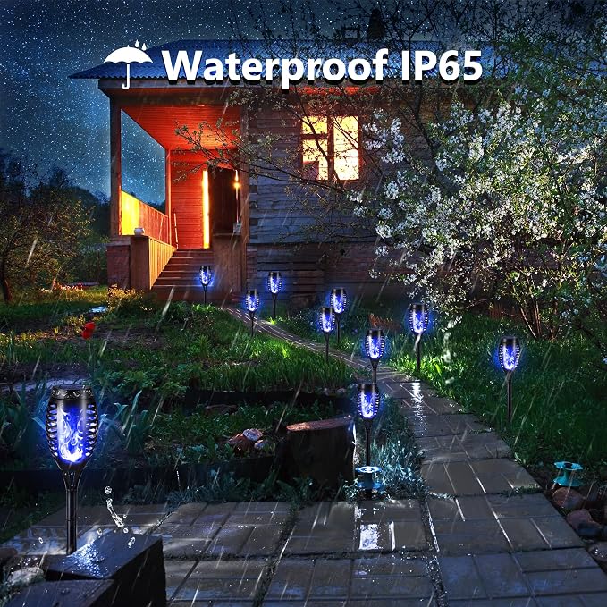 Toodour Solar Torch Flame Lights, 6 Pack Solar Lights Outdoor with Flickering Flame, Waterproof Solar Pathway Light Landscape Decoration Lighting for Garden, Lawn, Yard, Outdoor Decor - Blue