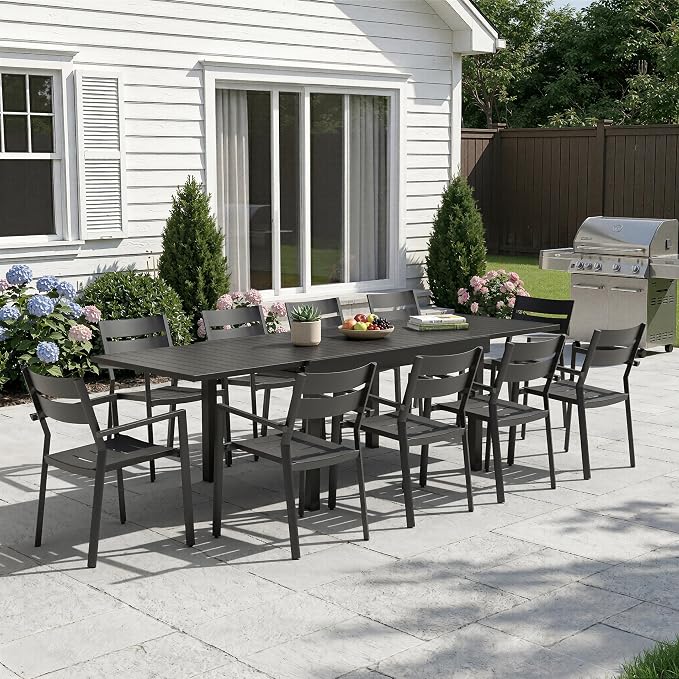 Pellebant Extendable Aluminum Patio Dining Table for 6-10, 53" to 106" (9 ft) – Weather-Resistant Outdoor Table with Sturdy Frame for Deck, Backyard & Poolside