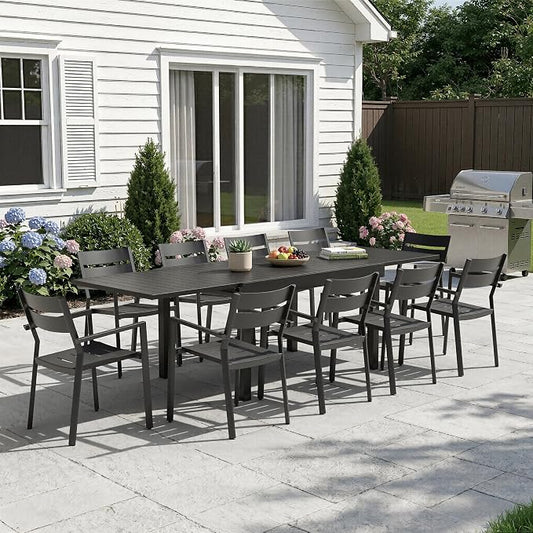 Pellebant Extendable Aluminum Patio Dining Table for 6-10, 53" to 106" (9 ft) – Weather-Resistant Outdoor Table with Sturdy Frame for Deck, Backyard & Poolside