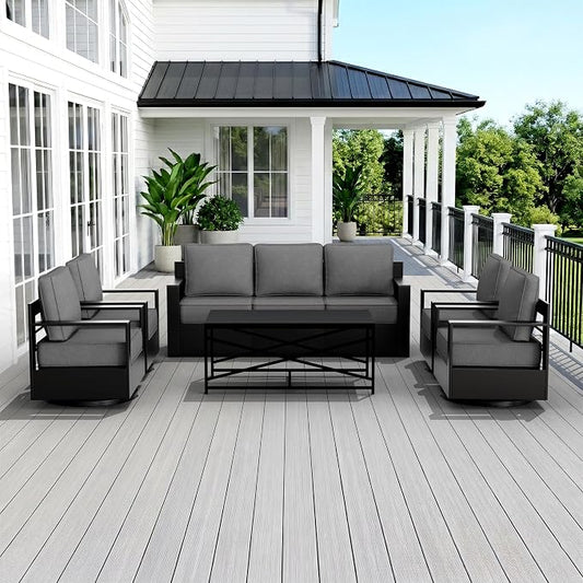 Outdoor Patio Furniture Set, 6-Piece Aluminum Patio Conversation Set All-Weather Metal Outdoor Sectional with 6 Inch Thick Cushions, Deep Setting for Garden, Outside and Porch, Grey