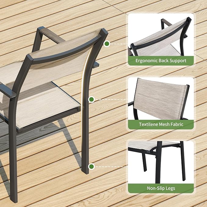 9 Piece Outdoor Dining Set, Expandable Outdoor Patio Dining Table and Swivel Chair Set, Aluminum Outdoor Table and 8 Chairs with Textilene Fabric & Armrest for Patio, Garden, Lawn(Grey)