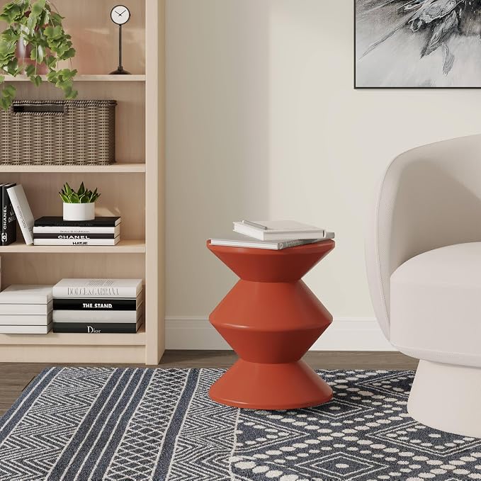 LeisureMod Aura Collection Modern Round Side Table - Brown ABS Plastic Double-Hourglass Pedestal - No Assembly Weatherproof Accent Furniture for Living Room, Patio & Outdoor Decor