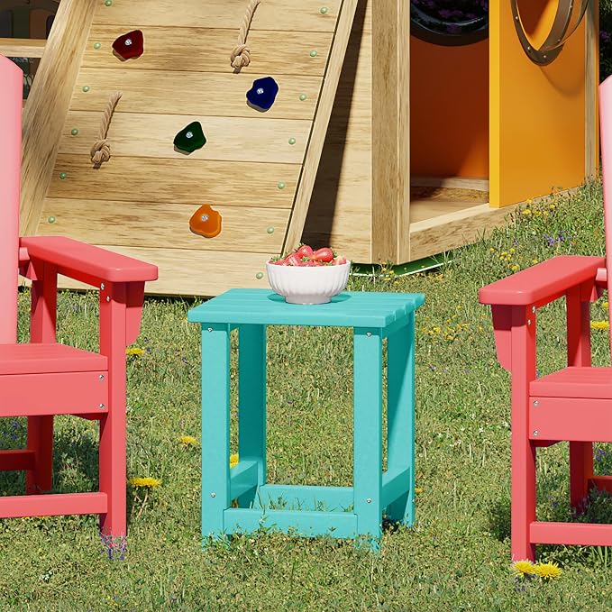 WestinTrends Malibu Kids Outdoor Patio Furniture HDPE Adirondack Square Side Table, Turquoise
