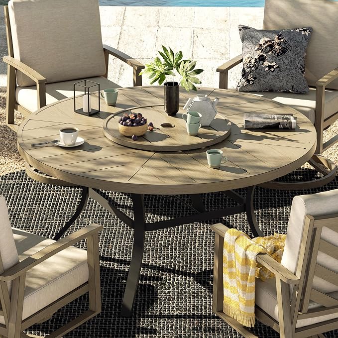 PEAK HOME FURNISHINGS Outdoor Aluminum Dining Set, 60" Round Dining Table with 4 Swivel Dining Chairs