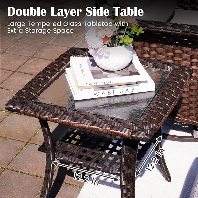 Sundale Outdoor 3 Piece Patio Furniture Set with Side Table, Wicker Outdoor Swivel Chairs with 6" Cushions, High Back Rattan Patio Conversation Sets with Deep Seating for Porch, Yard (Grey)