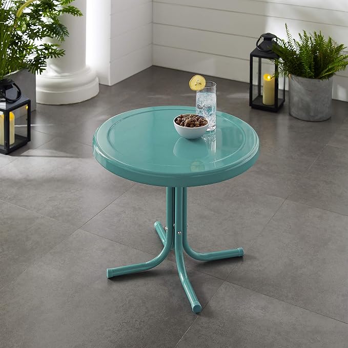 Pemberly Row Modern Sturdy Steel Metal Patio End Table, 22 x 22 x 19 in, Powder-Coated UV-Resistant Caribbean Blue Finish, Durable Outdoor Side Table for Deck, Porch, Backyard or Garden Use