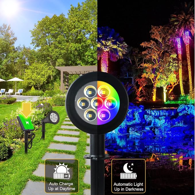 T-SUNUS RGB Solar Landscape Spotlights Christmas, Color Changing Spot Lights Waterproof IP65 Garden Pond, 180° Adjustable Halloween Wall Tree Light Separately Installed for Outdoor Indoor 2 Pack