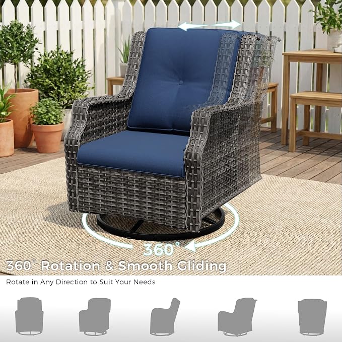 Outdoor Patio Furniture Set, 5 Piece Wicker Patio Furniture with Thick Cushions, Curved Armrest, Deep Seating, Outdoor Swivel Rocker Chairs for Porch, Deck, Balcony
