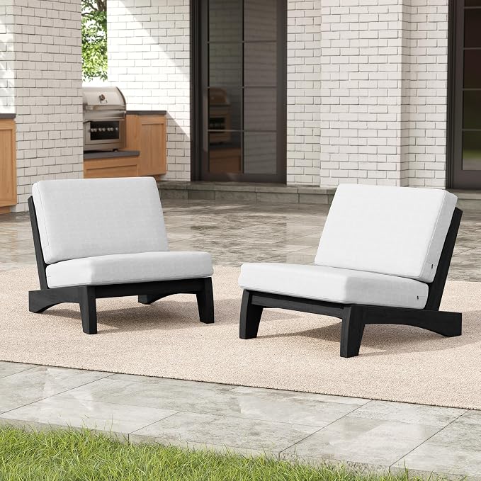 Pia Ricoo 4 Piece Patio Furniture Sets, Outdoor Loveseat Sofa Set with 2 Chairs & Coffee Table, Patio Conversation Set for Backyard, Deck, Lawn, Beige, Dark Wood