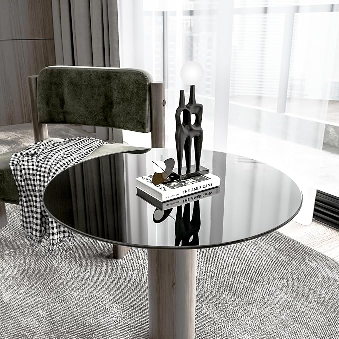 30" Tempered Glass Table Top Round Black Table Surface 1/4'' Thick Pencil Polished Edge Multipurpose for Dining, Coffee, Restaurant and End Table (30 inch-Black)