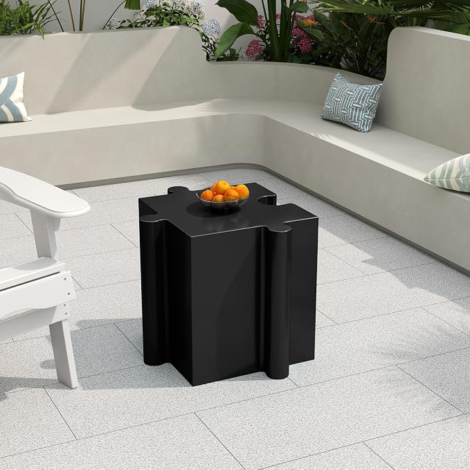Christopher Knight Home Daton Interlocking Puzzle Outdoor Side Table, Lightweight Concrete Patio Coffee Table, Convex Edge MGO Modular End Table, Creative Set Up for Indoor&Outdoor Use, Black
