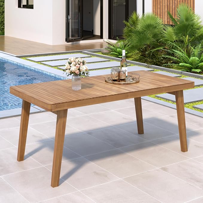 Merax 69" Acacia Wood Outdoor Dining Table with Slatted Top for Patio & Garden Gatherings, 300 lbs Weight Capacity, Brown