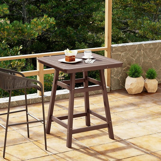 Costaelm Outdoor Bar Table, 37" Counter Height Square Patio Cocktail Bar Table with Umbrella Hole, Patio Bistro Dining Pub Table for Front Porch Deck Backyard Garden, Dark Brown