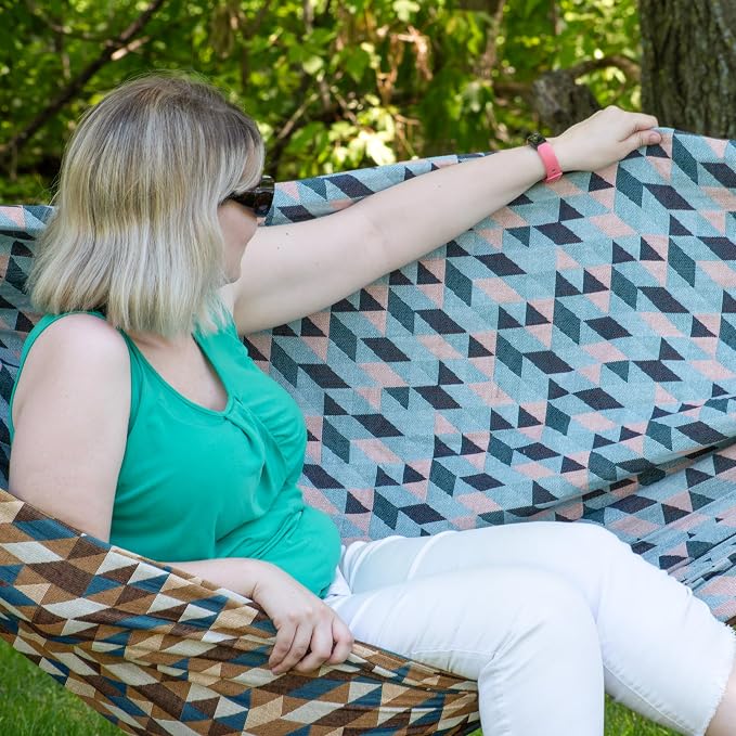 Sunnydaze Jacquard Double Hammock - Large 2-Person Hammock for Outdoors - Geometric Jumble