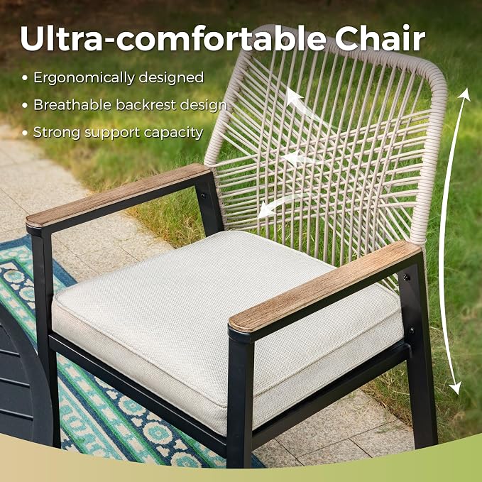 MIXPATIO 9 Pieces Outdoor Dining Set for 8, 57.5" Patio Dining Set Wicker Rattan Chairs with Soft Cushion and Square Table with Umbrella Hole, Wicker Patio Table and Chairs for Backyard Porch