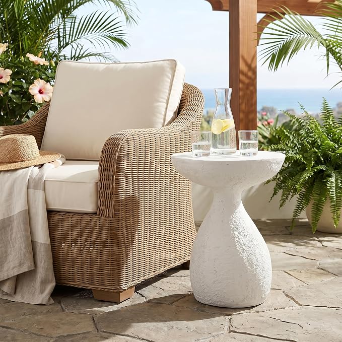 Christopher Knight Home Piper Vase-Shaped MGO Outdoor Side Table, Square Accent Table with Stone-Like Texture, Weather Resistant Small End Table with Hourglass Design for Indoor/Outdoor Usage, White