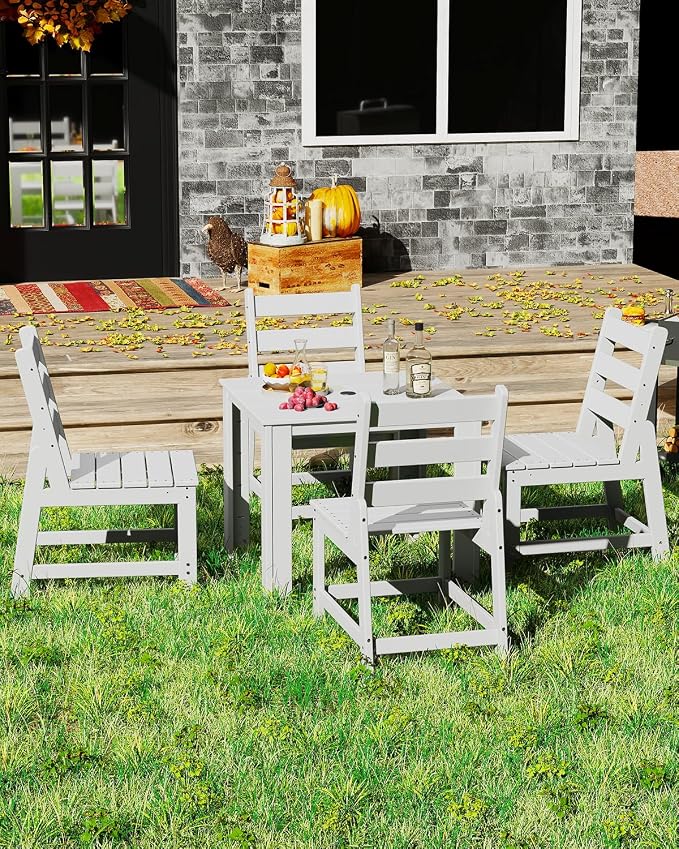 GREENVINES Patio-Chair | Outdoor Dining Chairs Set of 2 | HDPE Plastic | Armless |All Weather | for Backyard Deck Poolside Garden | White