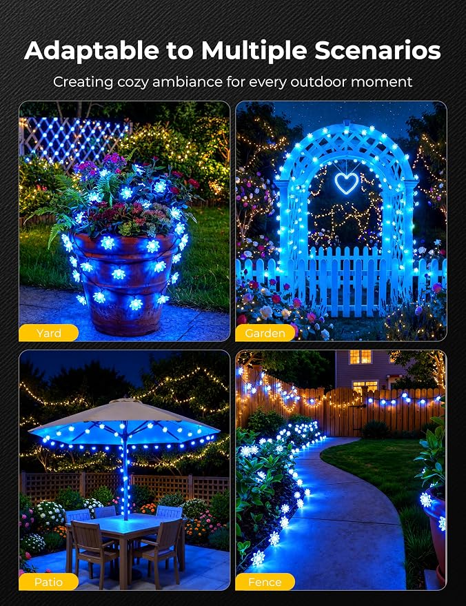 Brightown 50 LED Flower Solar String Lights Outdoor Waterproof, Blue | Solar Powered Fairy Lights with 8 Modes for Garden Fence Yard Patio Christmas Tree Party Wedding Decor