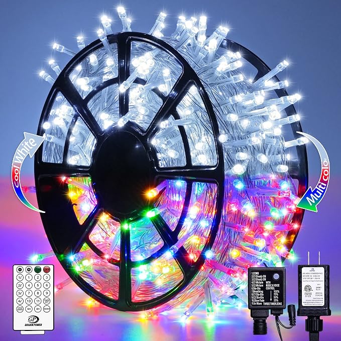JMEXSUSS 500 LED White & Multicolor Color Changing String Lights, | 163FT Christmas String Lights with Remote, Outdoor Christmas Lights Plug in for Tree House Indoor Outdoor Xmas Decor