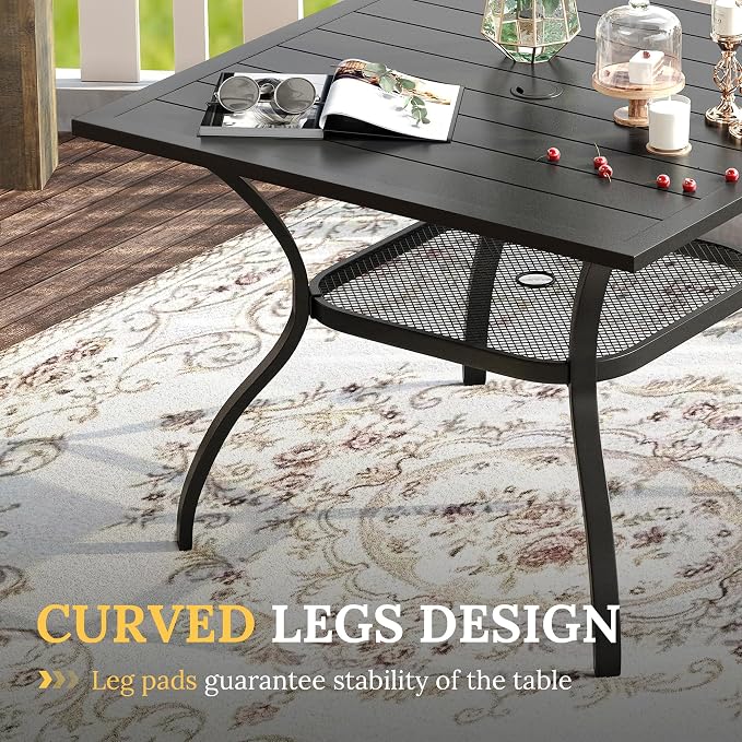 VICLLAX 37.8" Square Outdoor Patio Dining Table, All Weather Metal Table for Lawn Garden, Black Tabletop for 4 People