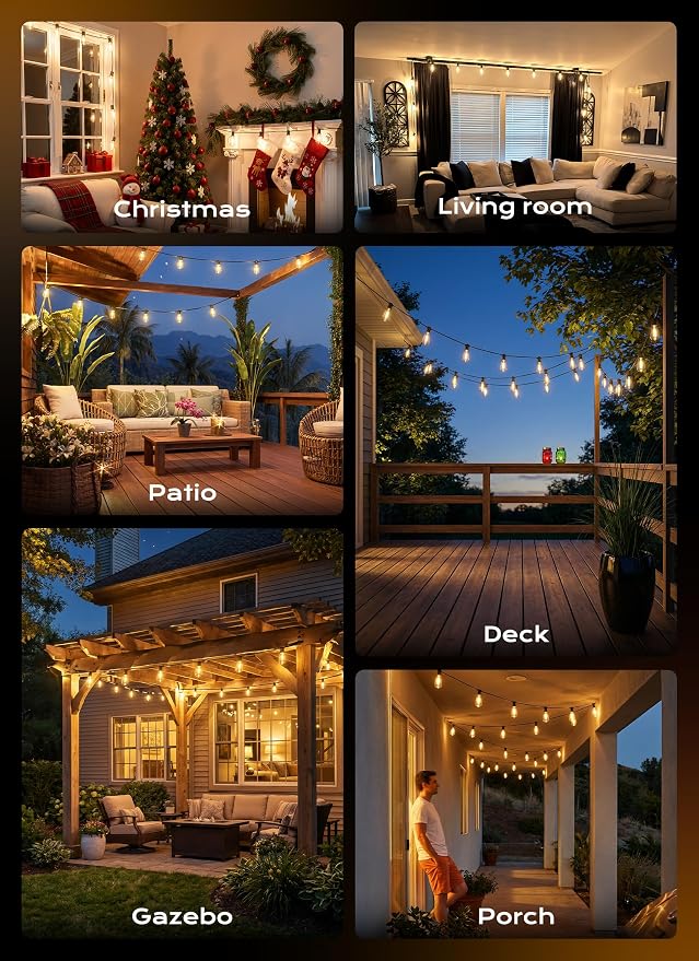 Minetom 200FT Outdoor String Lights with Remote, ST38 Patio Lights Dimmable | Waterproof LED Christmas Lights with 3 Modes, Shatterproof Connectable Outside Lights for Backyard Porch Deck Garden Decor