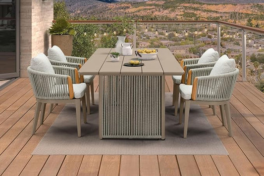PURPLE LEAF 5 Pieces Outdoor Dining Set for 4, Aluminum Outdoor Patio Table and Chairs Set with Olefin Cushions, All-Weather Patio Dining Set for Garden or Deck, Beige