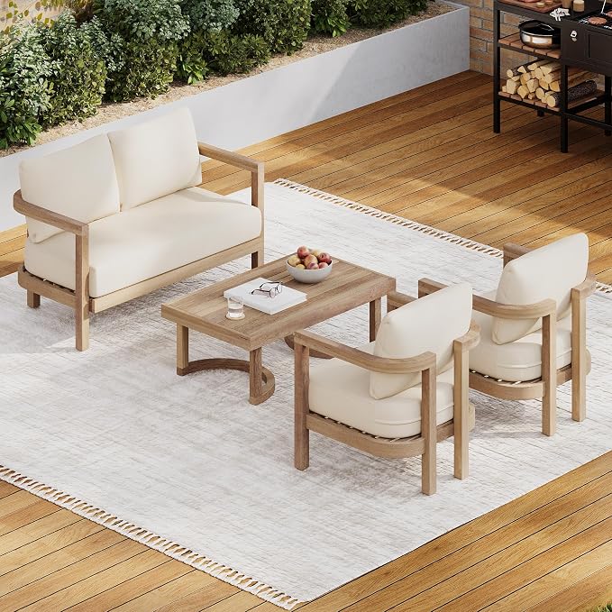 Merax 4-Piece Outdoor Acacia Wood Patio Furniture Conversation Set,Sofa Couch with Coffee Table,for Backyard