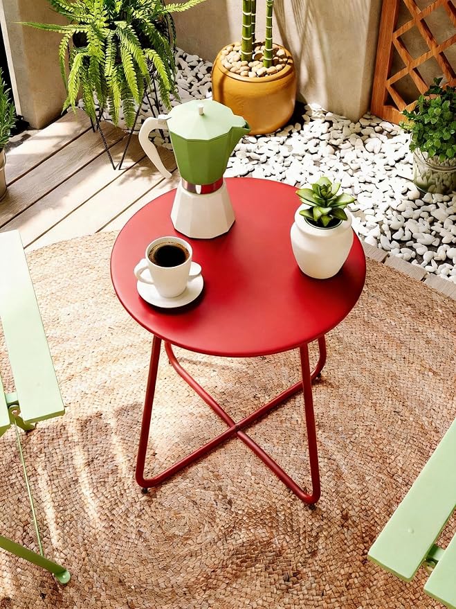 LAUSAINT HOME 18" Outdoor Side Table, 1 Pack Small Round Patio Table with Adjustable Footpads, Powder Coated Steel Coffee Table for Patio, Balcony, Porch and Garden