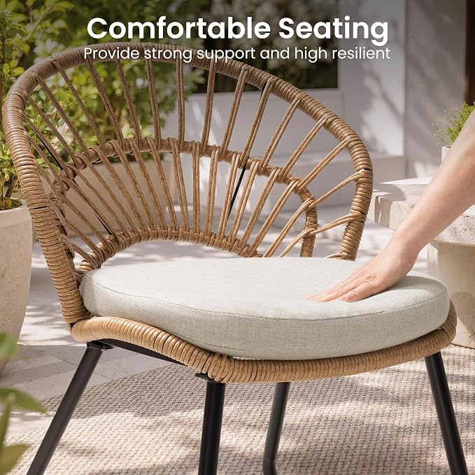 9 Piece Aluminum Patio Dining Set with Rattan Chairs | 83" Large Rectangle Dining Table with Umbrella Hole, 8 Shell Shaped Rattan Outdoor Chairs with Beige Cushions for Garden Deck