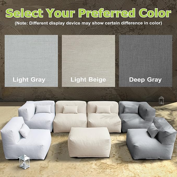 Dineli ANNYH CALALUNA 7Pc Patio Garden Furniture Sectional Conversation Set.Combines 4Middle, 2Corner, 1Ottoman Exp Foam Filled Chairs. A Unique Modular Contemporary Sofa (Dark Gray)