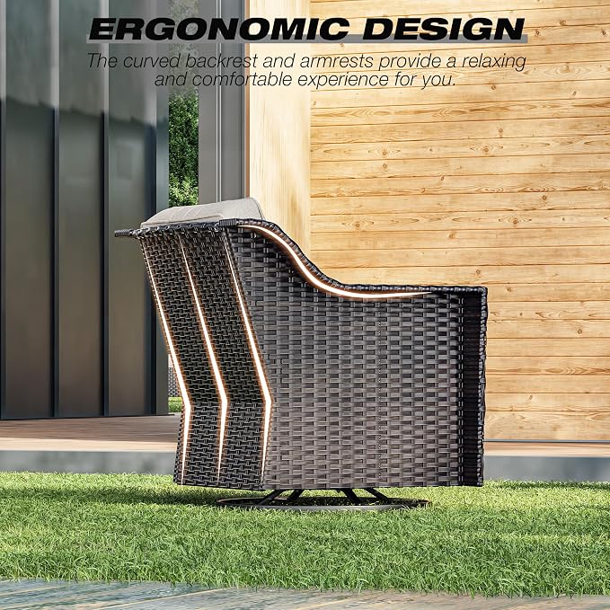Joyside Wicker Patio Furniture Sets, 7 Pieces Upgraded Large Size Outdoor Furniture with 4 Swivel Rocking Patio Chairs, 3-Seat Sofa, Outdoor Ottoman, Thick Cushions, Wide Armrest, Beige