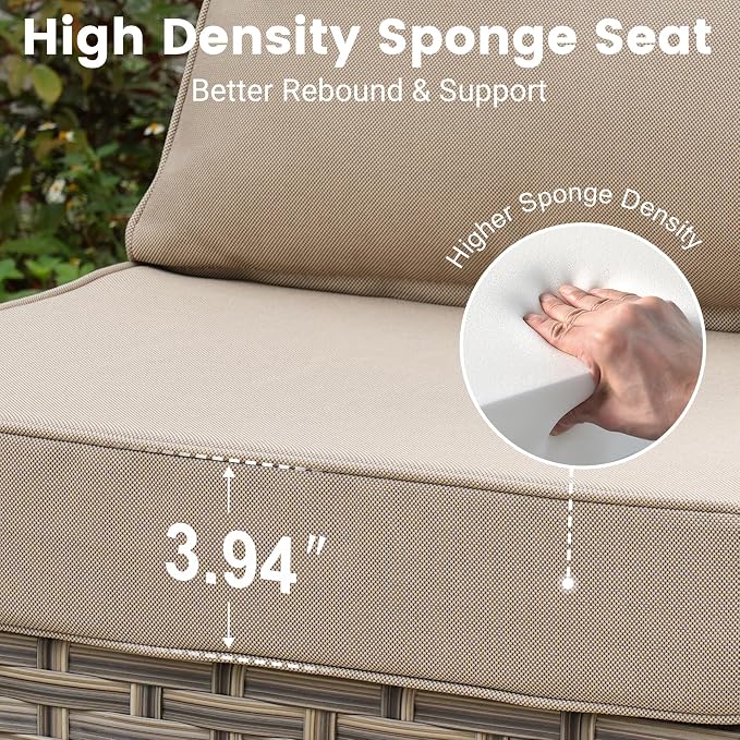 7 Pieces Wicker Patio Furniture Set,Outdoor Sectional Sofa with Coffee Table Comfy Cushions,Modern Modular Deep Seat Rattan Couch Conversation Set,Beige