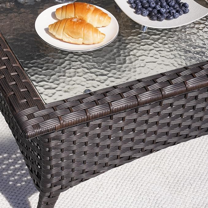 Sundale Outdoor Wicker Coffee Table, All Weather Rattan Patio Coffee Table with 39.57" x 22.83" Tempered Glass Top, Rectangular Tables for Patio, Backyard, Deck, Garden