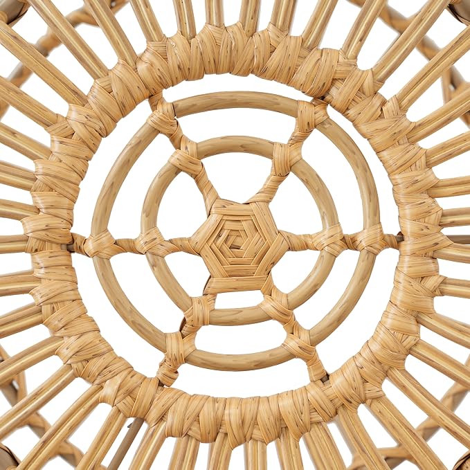 Round Rattan Side Table, Boho Rattan End Table Outdoor Round Wicker Side Table, All-Weather and Rust Resistant for Living Room Patio, Poolside, Garden, Yard